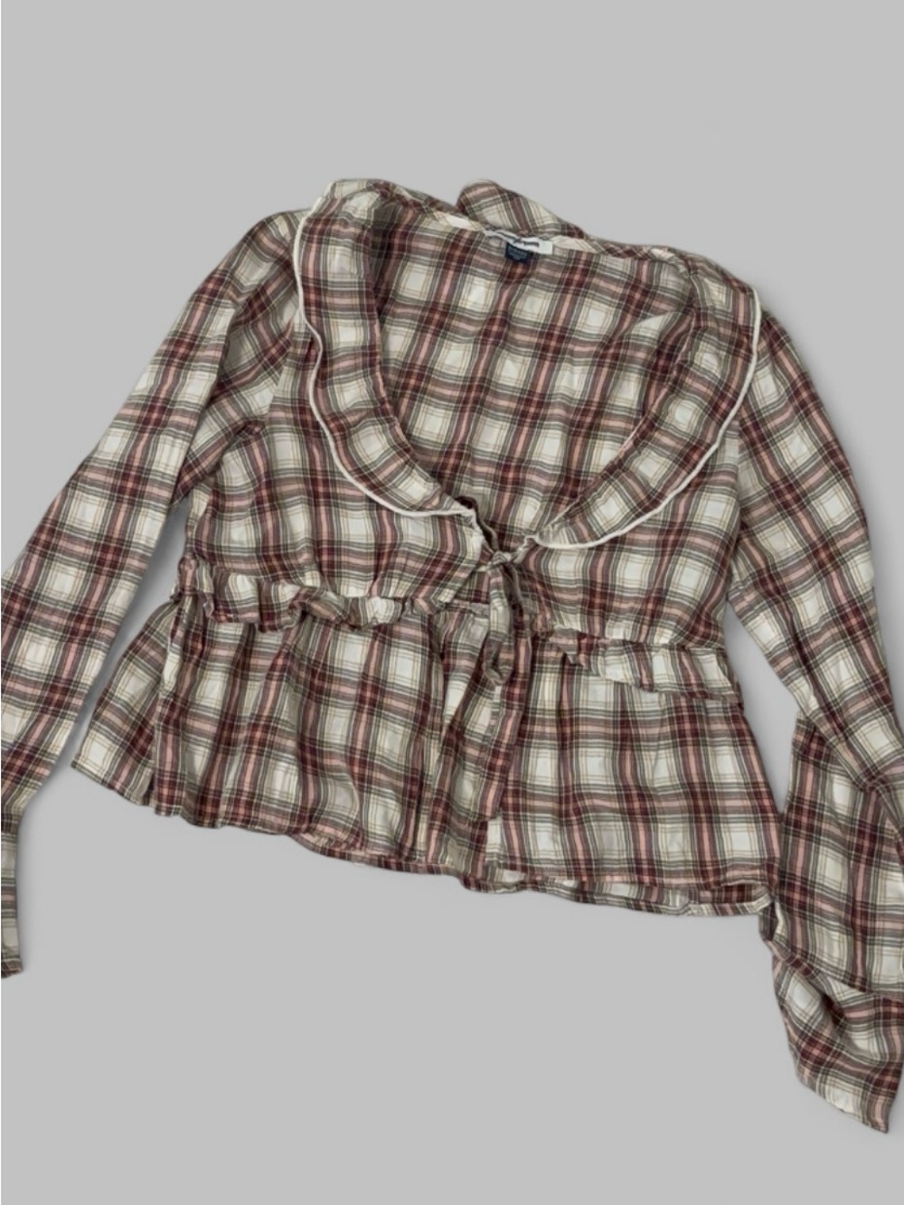 Plaid Tie-Front Blouse